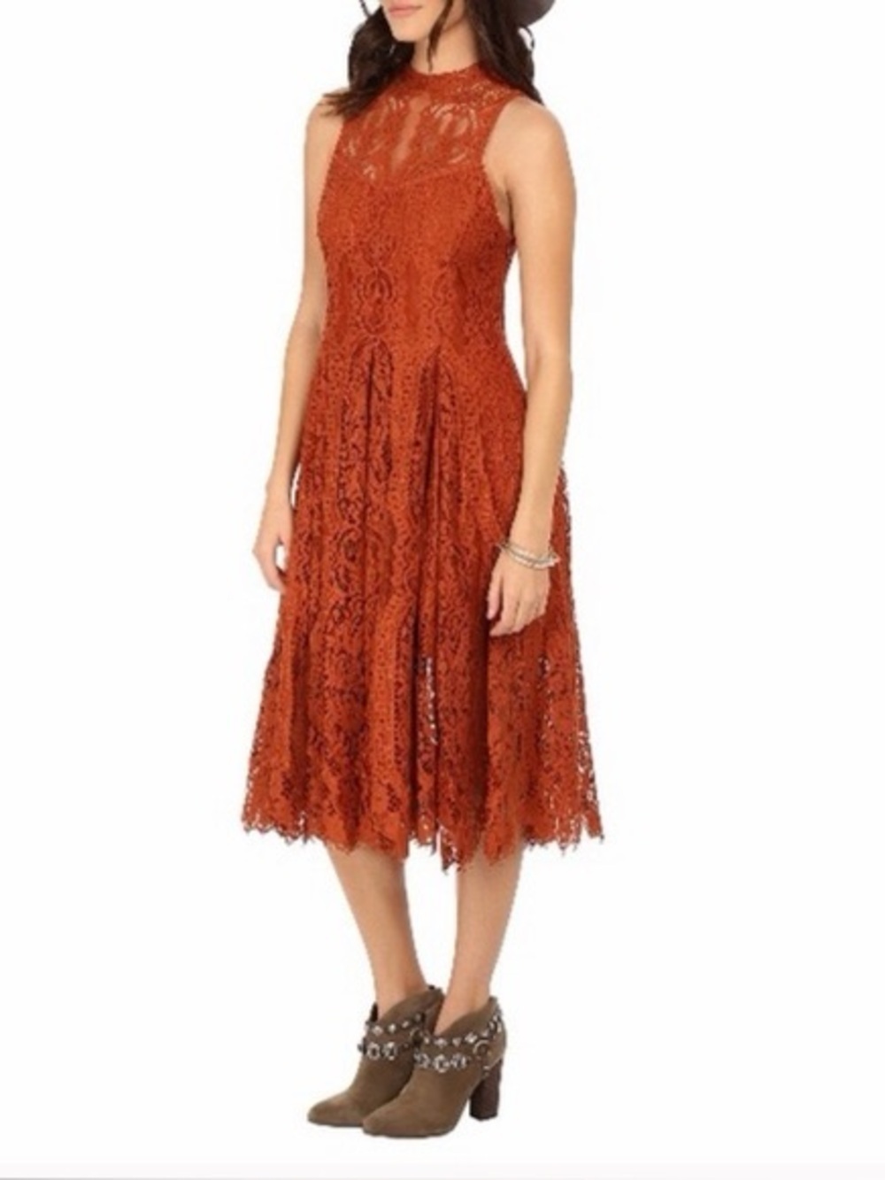 Free People Angel Rays Lace Midi Dress Boho Whimsigoth Mock Neck Sleeveless S
